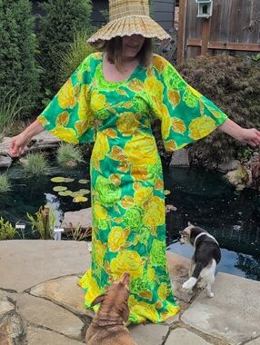 Vintage Large 70s Two Potatoes Ventura Beach Kaftan Maxi Dress Boho Resort Wear